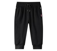 Hombre de Gran Tamaño Pantalones Capri de Jogging 3/4 para Hombres, Pantalones Cortos de Entrenamiento bajo la Rodilla, Bolsillos con Cremallera Joggers Atléticos Masculino, Le Noir, L