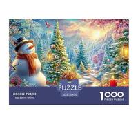 Hombre de Nieve con Faroles Junto a un Árbol Decorado Puzzle De 1000 Piezas Estilo Navideño Desafío De Ingenio para Todas Las Edades 70x50cm/1000pcs
