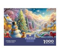 Hombre de Nieve y Perro en una Ciudad de Invierno Puzzle De 1000 Piezas Cartón Reciclado, Puzzle Desafiante para Adultos 38x26cm/1000pcs