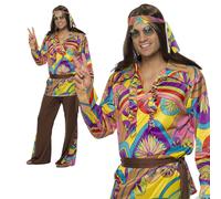 Hombre Disfraz de Hippie Adulto 1960s 1970s Disfraz Hippy Psicodélico M-XL