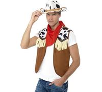 Hombre Disfraz de Vaquero Kit Instantáneo Chaleco, Sombrero & Pañuelo Smiffys