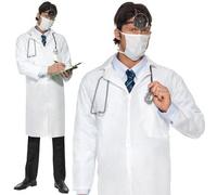 Hombre Doctor Disfraz Bata de Laboratorio & Máscara Doc Abrigo Conjunto Smiffys
