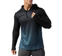 Hombre Forrado térmico Sudadera con Capucha atlética Pull-Over Manga Larga Ejercicio Fitness Running Invierno Otoño Azul Gradual L