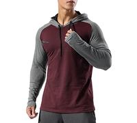 Hombre Forrado térmico Sudadera con Capucha atlética Pull-Over Manga Larga Ejercicio Fitness Running Invierno Otoño Vino Tinto Hit Grey XL