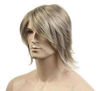 Hombre frente del cordón peluca rubia corta Natural Curl completa del partido de Cosplay de la peluca,01