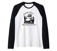 Hombre Funny Buddha Riendo Namaste en Paz Juez Desde lejos Camiseta Manga Raglan