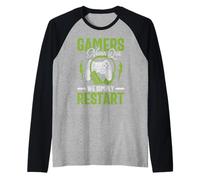 Hombre Gamers Never Quit We Simply Restart Funny Video Game Lovers Camiseta Manga Raglan