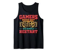 Hombre Gamers Never Quit We Simply Restart Funny Video Game Lovers Camiseta sin Mangas