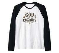 Hombre God Loves Cowboys Western Rodeo Country Faith Cowboy Camiseta Manga Raglan