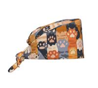 Hombre Gorros De Cocinero Linda Patita De Gato Sombrero De Cabeza De Turbante Ajustables Gorros Quirúrgicos Transpirable Gorra Docker para Veterinarios Dentistas Hornear