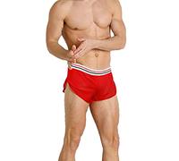 Hombre Gran División Extremo Grid Translúcido Pantalones Cortos de Boxeo Ropa Interior 2-2Rojo L