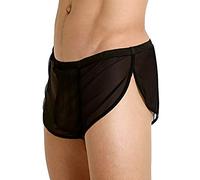 Hombre Gran División Extremo Grid Translúcido Pantalones Cortos de Boxeo Ropa Interior 90012Negro XL