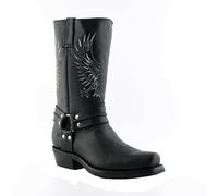 Hombre Grinders BALD EAGLE Cuero Negro Botas sin Cordones Punta Cuadrada Vaquero