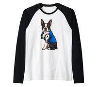Hombre I Love Dad Tattoed Dog Daddy Boston Terrier Dueño Amante de los Perros Camiseta Manga Raglan
