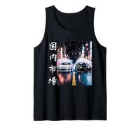 Hombre Impresión Frontal JDM Drift Race Cars Tokyo Street Night Scene Art Camiseta sin Mangas