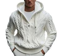 Hombre Invierno Cálido Suéter con Capucha y Cordón Sudadera con Botones Básico Jersey de Punto de Manga Larga Slim Fit Pull-Over Blanco 3XL