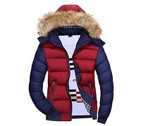 Hombre Invierno Cazadoras De Plumas Calor Grueso Manga Larga Encapuchado Chaquetas Acolchado Vino Rojo 2XL