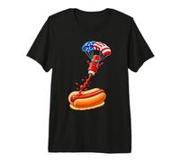 Hombre Ketchup de Perrito Caliente Saltando en paracaídas sumergirse en un Bollo Camiseta Premium