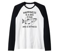Hombre La Felicidad es un pez Grande y un Testigo - Divertido Pescador de Pesca Camiseta Manga Raglan