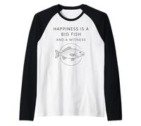 Hombre La Felicidad es un pez Grande y un Testigo - Divertido Pescador de Pesca Camiseta Manga Raglan