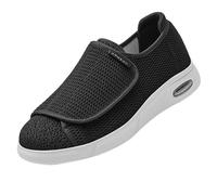 Hombre Ligero Zapatos para Correr,Larghi Scarpe Ortopediche a Strappo Sandali Riabilitativi Apertura per Piedi Gonfi Dalla vestibilità Extra.Black,48