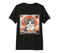 Hombre Lindo Gato atigrado preparándose ansiosamente para Disfrutar de un Pedazo de Sushi Camiseta Premium
