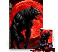 Hombre Lobo Aullando a la Luna de Sangre Rompecabezas de 1000 Piezas para Adultos Poder de Recuerdo Luz Disfrute Bordes precisos Regalo significativo (38x26cm)