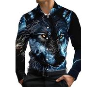 Hombre Lobo Aullando Luna Estampado Camisa Casual Manga Larga Botones Animal Estampado Corte Regular Solapa Cuello Camisas