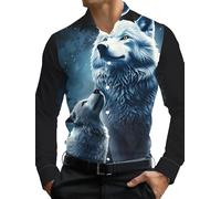 Hombre Lobo Aullando Luna Estampado Camisa Casual Manga Larga Botones Animal Estampado Corte Regular Solapa Cuello Camisas