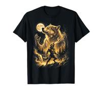 Hombre Lobo Aullando Luna Llena Horror Bosque Fantasía Arte Camiseta