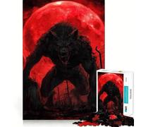 Hombre Lobo bajo una Luna de Sangre Rompecabezas de lógica de 1000 Piezas para Adultos Juego de lógica Corte de precisión Bordes Lisos reuniones Familiares (38x52cm)