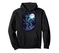 Hombre Lobo Oscuro bajo la Luna - Vintage Fantasy Lightning Art Sudadera con Capucha