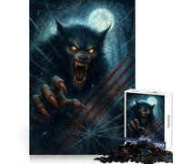 Hombre Lobo rompiendo un Cristal bajo la Luna Llena Rompecabezas de 1000 Piezas para Adolescentes Entrenamiento Mental Escape Consciente Bordes definidos Regalo de Temporada (50x75cm)