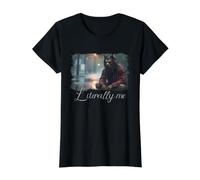 Hombre Lobo Solitario Literalmente yo Humor Oscuro Meme estoico Camiseta gráfica económica, Mujer, Negro, XS