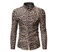 Hombre Manga Larga Camisa - Camisa Estampada De Leopardo Hombres Fiesta Club Nocturno Prom Hombres Camisa De Manga Larga Ajuste Regular Casual Social Streetwear Top, Marrón, L