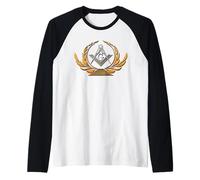 Hombre Masonic_symbol con "Artful_wreath and Stairs of Journey" S&C Camiseta Manga Raglan