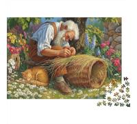 Hombre Mayor Tejiendo Cestas Puzzle para Adultos Puzzle de 1000 Piezas Escena de Jardín Relajante Decoración 70x50cm/1000pcs