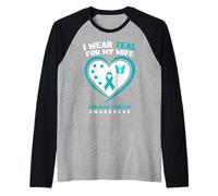 Hombre Me Pongo Verde Azulado para la Conciencia del cáncer de Ovario de mi Esposa Camiseta Manga Raglan