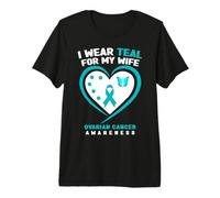 Hombre Me Pongo Verde Azulado para la Conciencia del cáncer de Ovario de mi Esposa Camiseta Premium