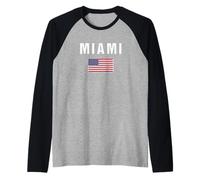 Hombre Miami Florida USA Bandera Estados Unidos América Camiseta Manga Raglan