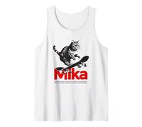 Hombre MIKA - hermoso nombre de niño con gato y monopatín Camiseta sin Mangas