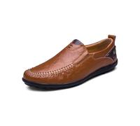 Hombre Mocasines sin Cordones - Suave Transpirable Cuero Sintético Zapatos de Conducción Mocasines Casuales Pisos for Caminar Ligero Negro Amarillo Marrón(Brown,44 EU)