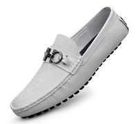 Hombre Mocasines Tapa baja Punta redonda Tacón plano Mocasines Piel Negocios Forrado Zapatos de vestir Ligeros Resistentes al desgaste Mocasines Comodidad Suela blanda Zapatillas Oxfords(White,43 EU)