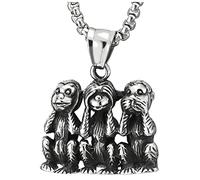 Hombre Mujer Acero Inoxidable Tres Monos Simios Memes Colgante Collar con 60CM Cadena de Trigo