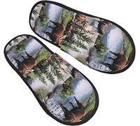 Hombre Mujer Zapatillas De Estar Por Casa Vaca Alce Naturaleza Pintoresco Lago Pantuflas Lavable Zapatillas De Invierno Felpa Zapatos De Estar Para Interior Otoño Exterior M