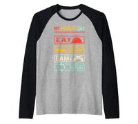 Hombre My Day Eat Sleep Game Repeat Funny Gamers Vintage Camiseta Manga Raglan