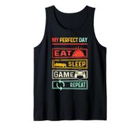 Hombre My Day Eat Sleep Game Repeat Funny Gamers Vintage Camiseta sin Mangas