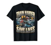 Hombre Nadador De Rescate Train Harder Save Lives Camiseta gráfica económica