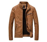 Hombre Ocio Delgado Abrigo Motocicleta Cremallera Cuero Chaqueta Color Sólido Broncearse L