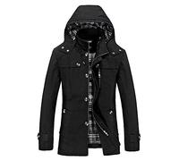 Hombre Ocio Delgado Parka con Capucha Chaqueta Largo Abrigo Mangas Largas Negro L